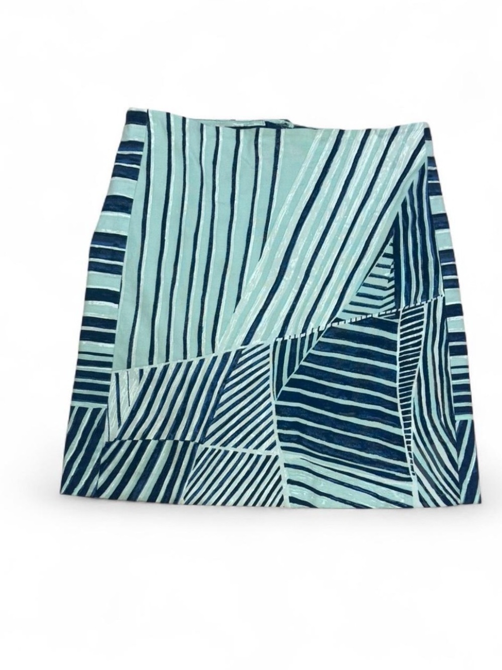NIC+ZOE Blue and Aqua palm leaf Patchwork Mini Skirt cotton stretch